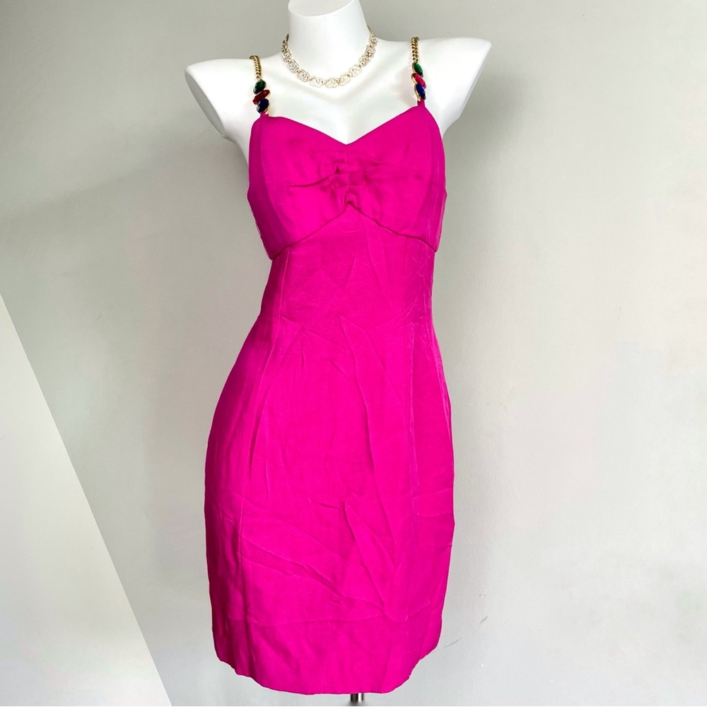 90s Vintage Hot Pink Rhinestone Straps Dress